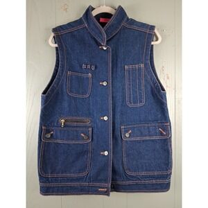 Vintage 70s Carols Denims Jean Vest Womens L Sleeveless Western Button Up‎ 80s